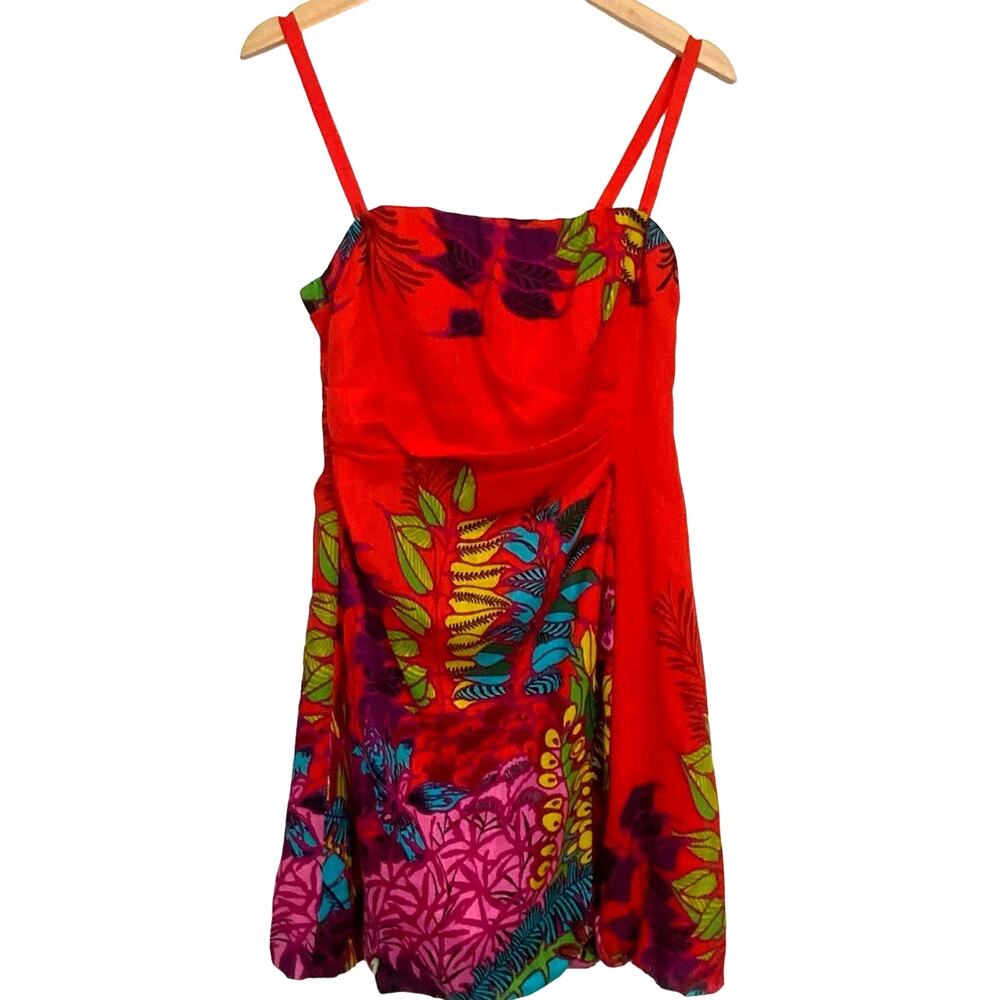 Nanette Lepore Tropical Silk Red Floral Convertible Mini Dress Women's Size 4